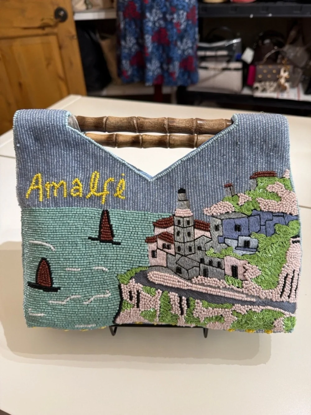 Handcrafted In India | Amalfi Southern Italy Beaded Top Handle Clutch 🇮🇹🍷 - Picture 3 of 12